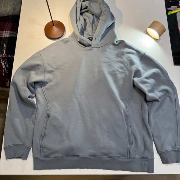 Theory Hoodie Mens Medium Gray Blue Terry Cotton Sweatshirt Pullover - Picture 2 of 8